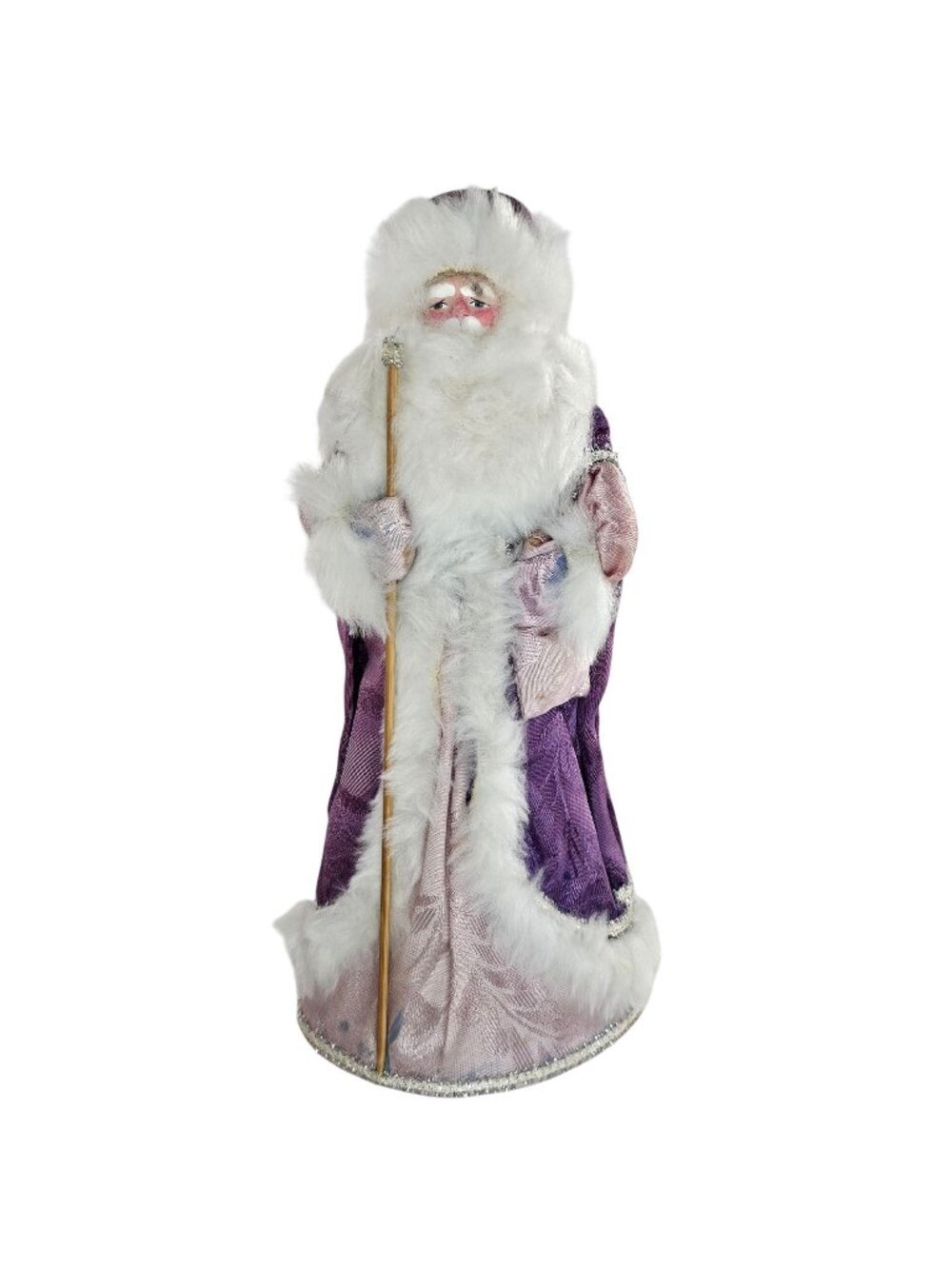 Russian Father Frost Santa Claus Figurine Purple Velvet Coat White Fur Trim 9.5"